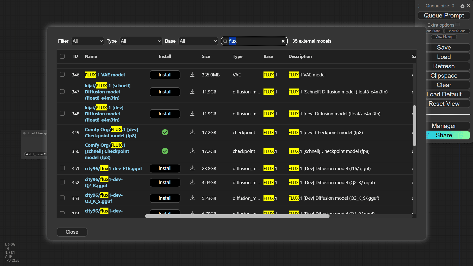 ComfyUI Manager flux install complete