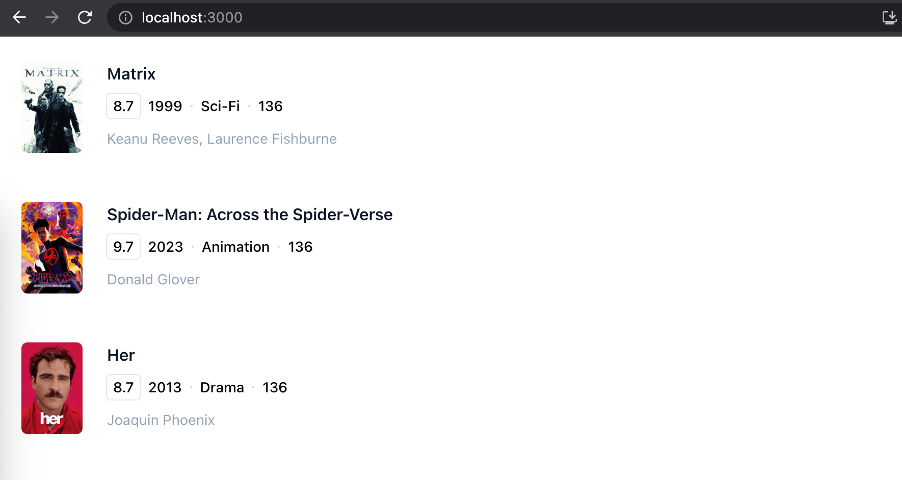 Full movie display from backend API