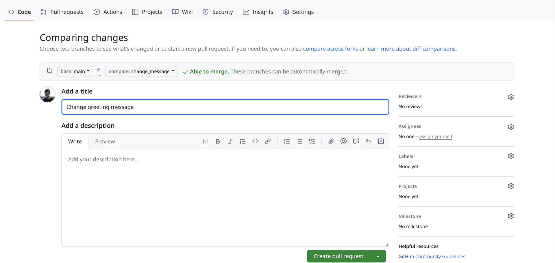 Open pull request on GitHub